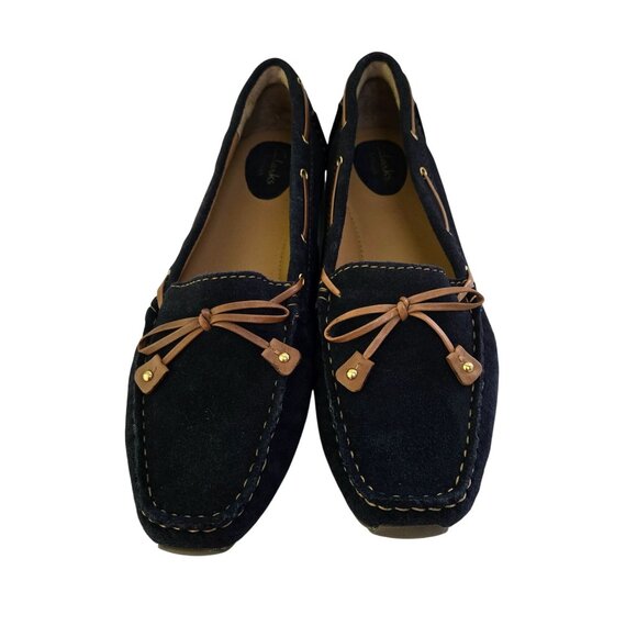 Clarks Artisan NWOT Dunbar Cruiser Loafer Navy Tan Suede Leather Size 11M - Picture 4 of 8
